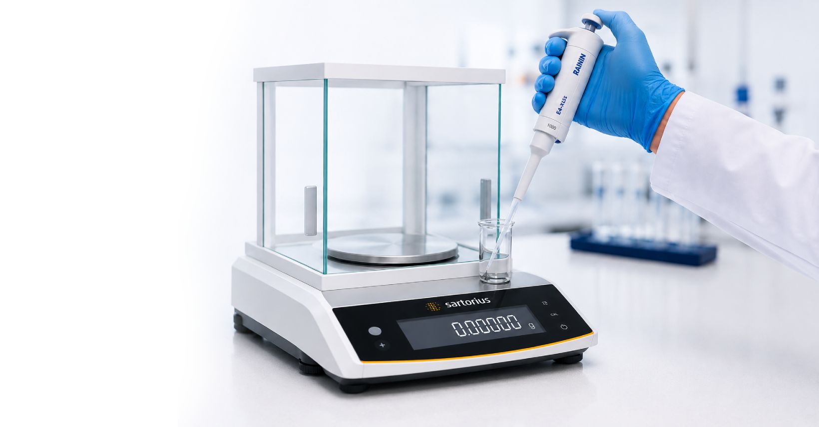 Ensayo gravimétrico de una pipeta sobre balanza analítica de laboratorio